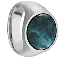 Large Circle signet ring (18mm) in Palladium Silver, with a Wide style band, a Washington Blue Jade inlay.