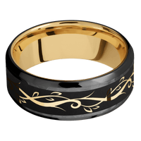 Zirconium + Hammer , Polish Finish + 10K Yellow Gold