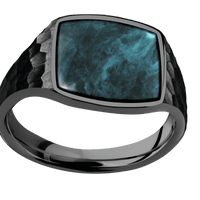 Medium Cushion signet ring (14x14mm) in Zirconium, with a Thin style band, a Washington Blue Jade inlay.