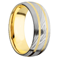Damascus + Polish Finish + 14K Yellow Gold