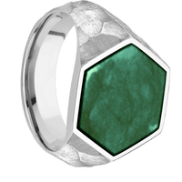 Large Hexagon signet ring (18.5x16mm) in Platinum, with a Wide style band, a Washington Green Jade inlay.