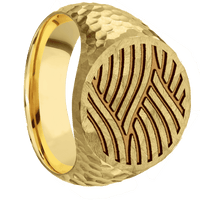 Large Circle signet ring (18mm) in 10K Yellow Gold, with a Wide style band and a Navigator Rev engraving.