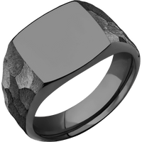 Medium Cushion signet ring (14x14mm) in Zirconium, with a Wide style band.