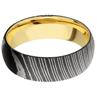 Damascus + Acid Finish + 14K Yellow Gold
