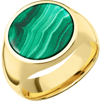 Large Circle signet ring (18mm) in 14K Yellow Gold, with a Wide style band, a Malachite inlay.