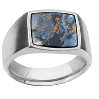 Medium Cushion signet ring (14x14mm) in Palladium Silver, with a Wide style band, a Pietersite inlay.