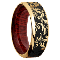 10K Yellow Gold + Stone , Polish Finish + Blood Wood