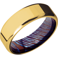18K Yellow Gold + Polish , Polish Finish + Titanium Damascus
