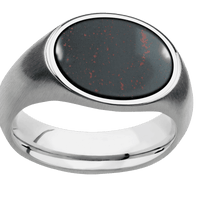 Medium Horizontal Oval signet ring (16x13mm) in 10K White Gold, with a Wide style band, a Blood Stone inlay.