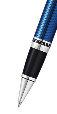 Peerless™ Translucent Quartz Blue Engraved Lacquer Platinum Plated Appointments Rollerball Pen