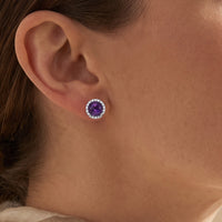 14K White Gold 6 mm Natural Amethyst & 1/8 CTW Natural Diamond Earrings worn by a model