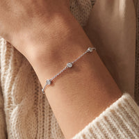 14K White Gold 1/3 CTW Lab-Grown Diamond Bezel-Set Station 7" Bracelet worn by a model