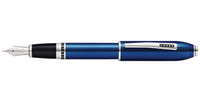 Peerless™ Translucent Quartz Blue Engraved Lacquer with Platinum Plated Appointments and Rhodium Plated 18KT Solid Gold Fine Nib Fountain Pen