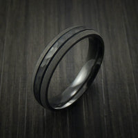 Black Titanium or Black Zirconium Custom Men's Ring with Two-Toned Hammer and Bead Finish