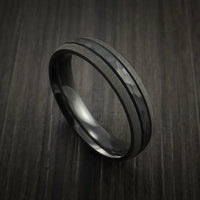 Black Titanium or Black Zirconium Custom Men's Ring with Two-Toned Hammer and Bead Finish