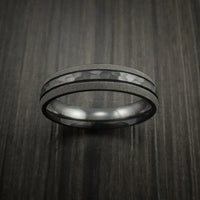 Black Titanium or Black Zirconium Custom Men's Ring with Two-Toned Hammer and Bead Finish