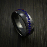 Black Zirconium Baseball Ring with Polish Finish