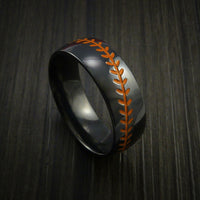 Black Zirconium Baseball Ring with Polish Finish