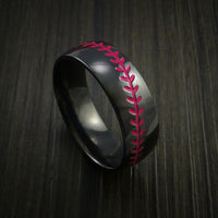 Black Zirconium Baseball Ring with Polish Finish