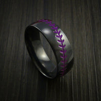 Black Zirconium Baseball Ring with Polish Finish