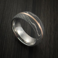 Damascus Steel 14K Rose Gold Men's Ring Wedding Band Custom Made