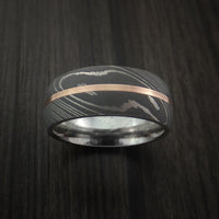 Damascus Steel 14K Rose Gold Men's Ring Wedding Band Custom Made