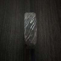 Damascus Steel Men's Ring with Rock Hammer Finish and Anodized Titanium Sleeve Custom Made