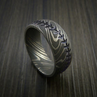 Damascus Steel Baseball Ring with Acid Wash Finish