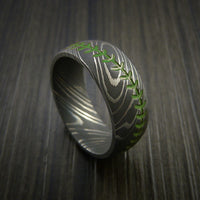 Damascus Steel Baseball Ring with Acid Wash Finish