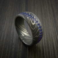 Damascus Steel Baseball Ring with Acid Wash Finish