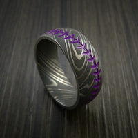 Damascus Steel Baseball Ring with Acid Wash Finish