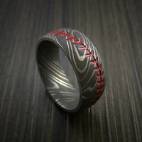 Damascus Steel Baseball Ring with Acid Wash Finish
