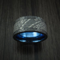 Black Zirconium and Damascus Steel Hammered Ring with Anodized Sleeve Custom Made