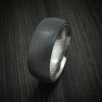 Black Titanium Ring with Damascus Steel Sleeve
