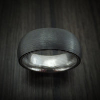 Black Zirconium Ring with Damascus Steel Sleeve