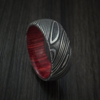Kuro Damascus Steel Ring with Hardwood Sleeve Custom Made Wood Band