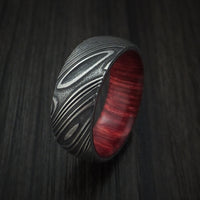Kuro Damascus Steel Ring with Hardwood Sleeve Custom Made Wood Band