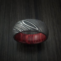Kuro Damascus Steel Ring with Hardwood Sleeve Custom Made Wood Band