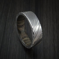 Kuro Damascus Steel Ring with Walnut Hardwood Sleeve Custom Made Wood Band