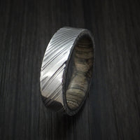 Kuro Damascus Steel Ring with Walnut Hardwood Sleeve Custom Made Wood Band