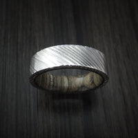 Kuro Damascus Steel Ring with Walnut Hardwood Sleeve Custom Made Wood Band