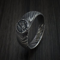 Kuro Damascus Steel Masonic Emblem Signet Ring Custom Made Band