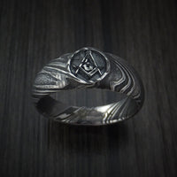 Kuro Damascus Steel Masonic Emblem Signet Ring Custom Made Band