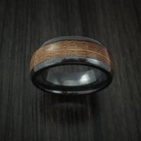 Black Titanium or Black Zirconium Custom Men's Ring inlaid with Whiskey Barrel Wood