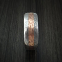 Damascus Steel and Mokume Ring with Rose Gold Sleeve Wedding Band Custom Made