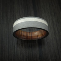Titanium Ring with Silver Inlay and KOA Wood Sleeve Wedding Band Any Size Sandblast Finish