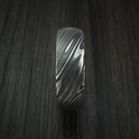 Kuro Damascus Steel Ring with Hardwood Sleeve Custom Made Wood Band