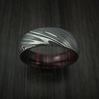 Kuro Damascus Steel Ring with Hardwood Sleeve Custom Made Wood Band