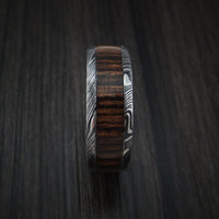 Kuro Damascus Steel Ring with Hardwood Inlay Custom Made Band