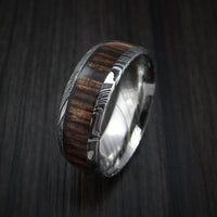 Kuro Damascus Steel Ring with Hardwood Inlay Custom Made Band